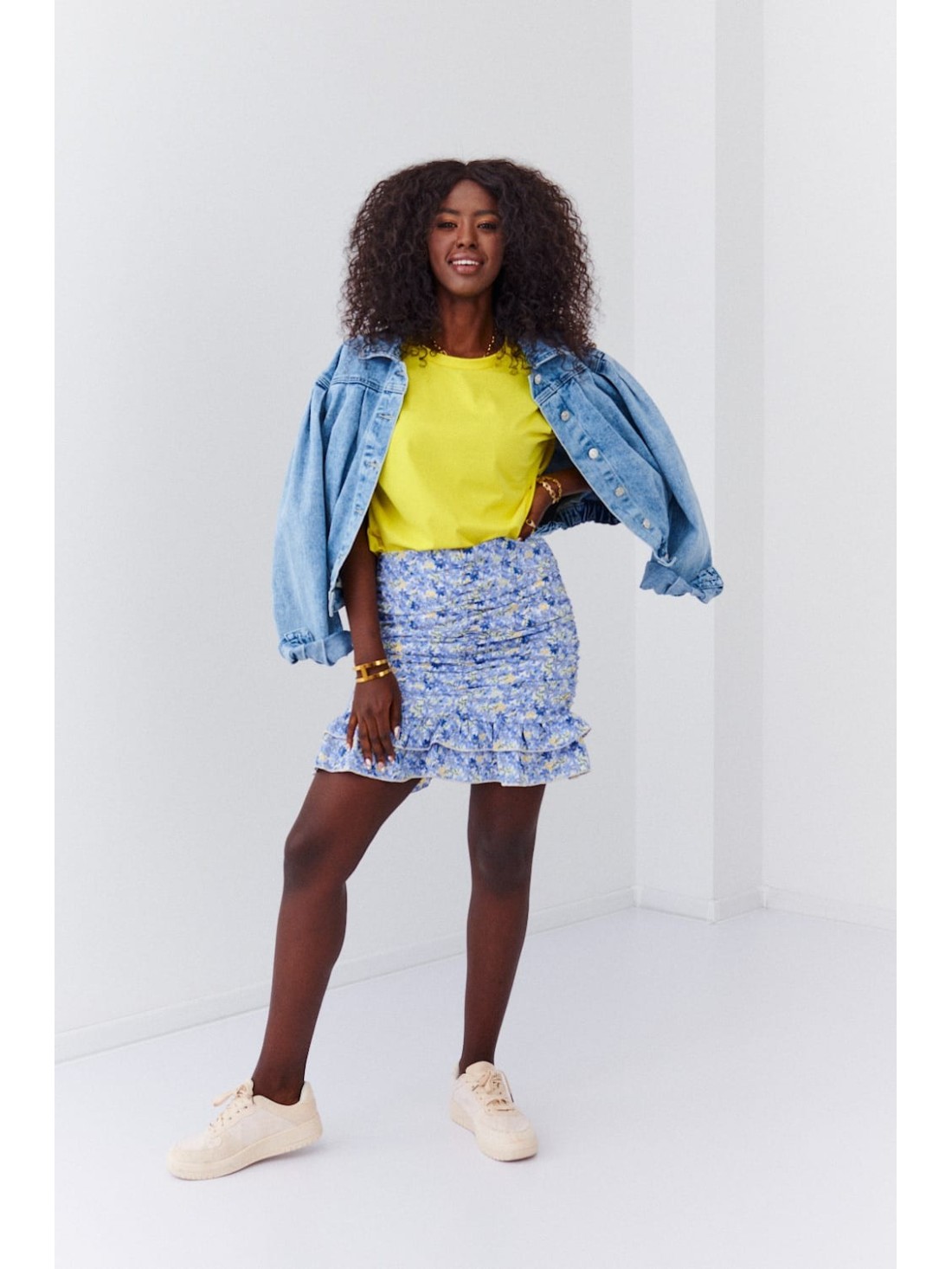 Blue ruffled mini skirt with floral ruffles 3861 - Online store - Boutique